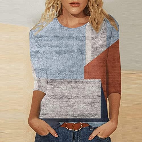 Kaniem modni vrhovi za žene žene Tri četvrtine majice rukava geometrijska boja za blokiranje boja tiska ženske grafike
