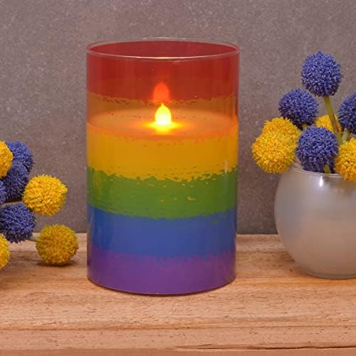 Mark Feldstein & Associates Rainbow Flamless LED Inspirational Pride Stakleni stup svijeća, 4 x 6 inča