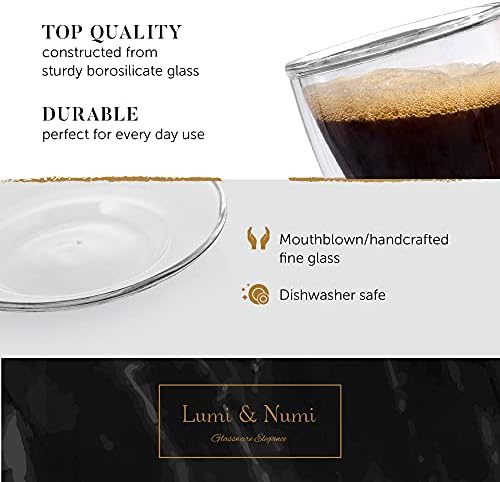 Izolirano 5 oz. Espresso šalice - set od 2 dvostrukog zida, borosilikatne staklene šalice i tanjuri s žlicama - pribor za