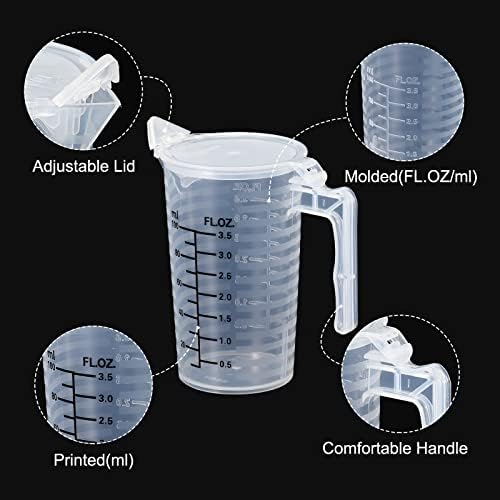 Graduirana čaša od 100 ml, PP plastična mjerna čaša za tekućinu, dvostrana Crna graduacija s ručkom, poklopcem i izljevom
