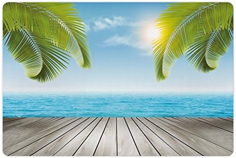 Mjesečeva prostirka za plažu za kućne ljubimce za hranu i vodu, tropska egzotična morska obala s palmama, tema ljetnog odmora