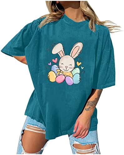 Žene okrugli vrat Prevelike majice Uskrsne labave ležerne ljetne košulje Junior Tops Slatke kuniće tiskane grafičke majice
