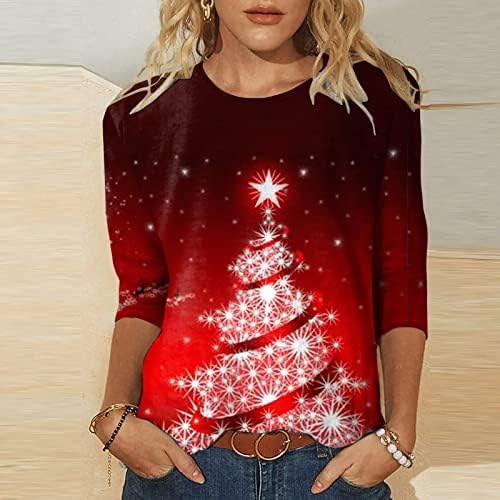 Božićne košulje za žene Xmas Stablo Grafička majica plus veličina labava fit dugih rukava s dugim rukavima za nošenje s gamašama
