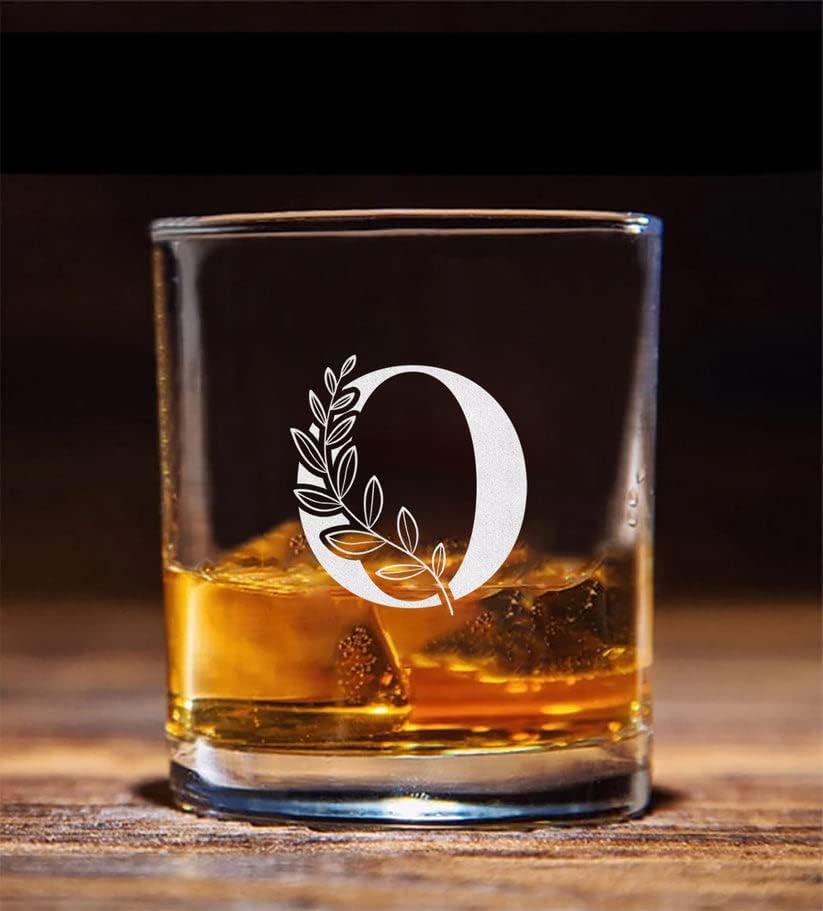 Cvjetni monogram 'O' Staklo viskija - slovo A -Z ugravirano - Staklo bez viskija - Pokloni za tatu - Majčin dan - Poklon