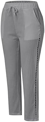 Ženske lanene hlače šik bočno šuplje konusne harem hlače povremene lanene hlače Capri hlače Boho ljetne plaže hlače s džepovima