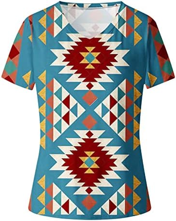 V majice za vrat za žene vintage etničke geometrijske majice Plemenski aztec print ljetni vrhovi labava casual havajska bluza