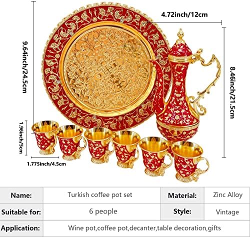 Turska šalica za kavu i čaj za čaj, uključujući čajnik, ladicu za čaj, 6 metalnih šalica, servis za čaj za dekor stola za
