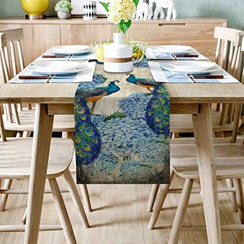 Stolni trkač - Elegantni prekrasni paunski hortenzija vintage novinski stil šal za šal za postavljanje stola za dekor za