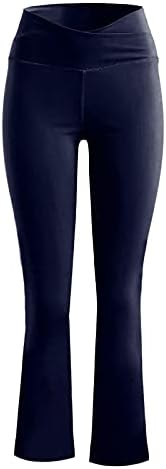 Yoga hlače za žene crossover visoki struk s nogavicama s paketima trbuha Kontrola zvonastih dna bootcut hlače za vježbanje