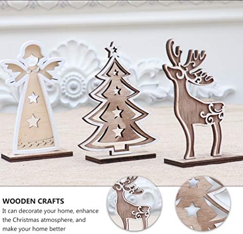 NUOBESTY 3PCS Božićni drveni stol natpis božićnog drvca kut jeleni samostalni dekor za stol rustikalni ukrasni ukrasi za