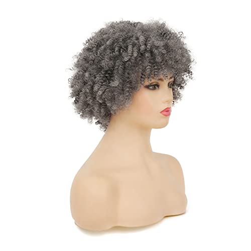 Kratka siva kovrčava Afro perika za crne žene, prirodne sintetičke kovrčave perike za kostimirane zabave s kapom za periku