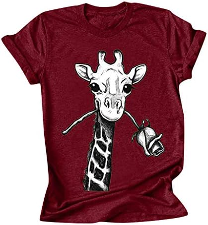 Ženske smiješne životinjske grafičke majice žirafa tisak casual kratkih rukava ljeto slatka majica vrhova