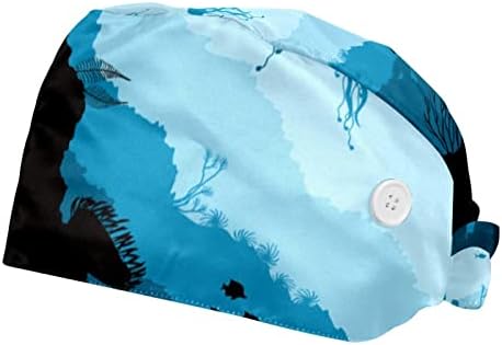 2 pakira plave morske pse pod vodom Radni poklopac s gumbima Podesivi traka za kravatu stražnji bouffant šeširi