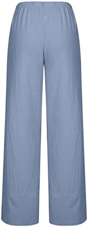 Feancey ženske lanene hlače Summer Beach Palazzo hlače Odjeljne ležerne elastične pantalone s povoljnim strukom labave fit