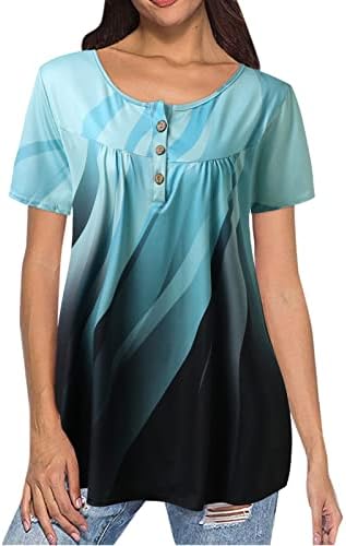 Jielayou ženski gornji cvjetni tiskani gumb gore majice kratke rukave Henley s V-izrezom košulje lagane lagane bluze
