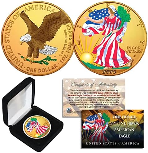 Combo 24K Zlatni pozlaćenik/Color 2017 American Silver Eagle 1 Oz .999 Kovanica w/kutija