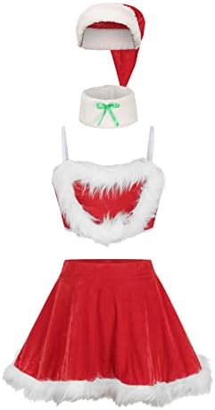 Žensko seksi božićno donje rublje set Velvet Red Santa Babydoll kostim Bustier, mini suknja, choker, kostim Djeda šešira