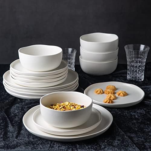 Amorarc keramički set za pribor za večeru, set ploča i zdjele s kamencima, visoko čip i pukotine | Perilica posuđa i mikrovalna
