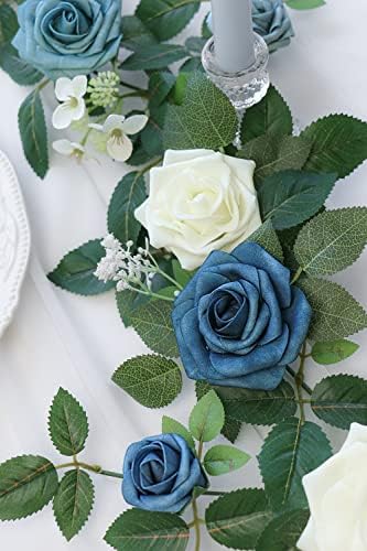 Ponatia 5ft ručno izrađena umjetna ruža cvijet vijenac, prašnjavo plavo cvijeće zelenilo vijenac za ceremoniju vjenčanja