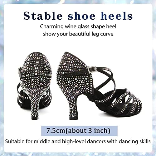 VCIXXVCE WOTENS Rhinestone Latino plesne cipele Saten otvoreni nožni prst Salsa Tango Waltz Dancing Cipele, Model L377