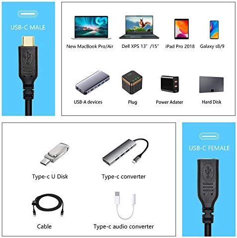 Sinloon USB C Extension Tip C muško na žensku kratku kabelu USB 3.1 10Gbps Brzo punjenje 4K HD video audio kabel za prijenos