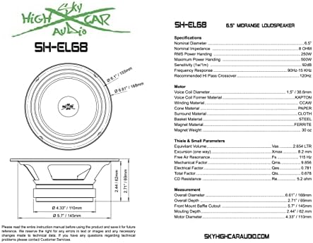 Sky High Car Audio Paket Deal 4 EL68 6,5 Srednja šanka Midbass zvučnika i 4 Pro TW1 metak visokotonac