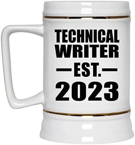 DesignSify Tehnički pisac Osnovan EST. 2023., 22oz pivo Stein Ceramic Tankard šalica s ručicom za zamrzivač, Pokloni za rođendansku