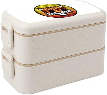 Tiger Retro Sunset Double Stackable Bento kutija za ručak Moderni bento kontejner sa setom pribor