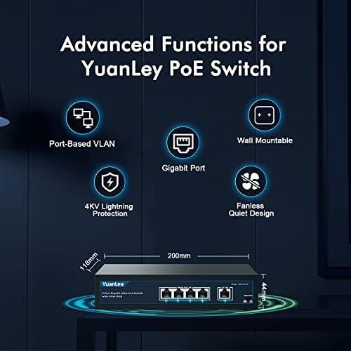 Yuanley 5 Port + 8 Port Gigabit Poe Switch, 78W/120W ugrađena snaga 802.3AF/AT, metalni bezpravirani utikač i igranje snage