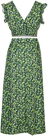 LuckTop dvodijelna haljina za žene cvjetni tiskani seksi ljetni remen Crop Crops & Maxi suknja setovi dvodijelni dugački