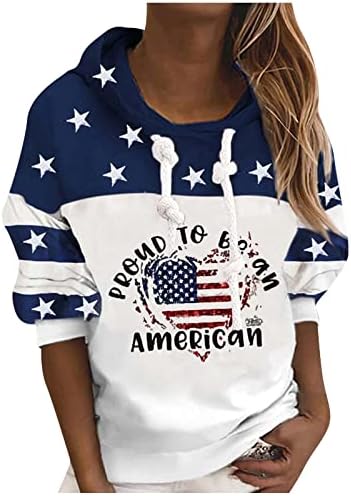 SIVLANA Ženska američka zastava blagoslovljena dukserica, ležerni prugasti print pulover zip američki patriotski pulover