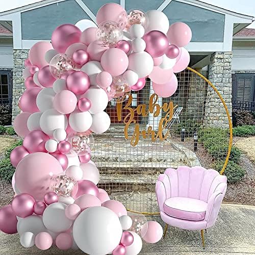 Svijetloružičasti balonski vijenac Set-bijeli i ružičasto-zlatni balonski set za boho dekoraciju dječjeg tuša, Valentinovo,