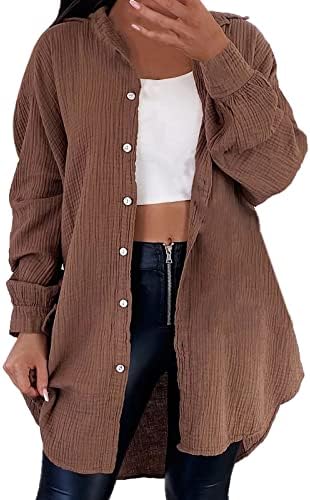 Žene padaju košulje tanke lanene kapute gumb stalak dugih rukava srednje dužine jakne kardigan džemper kapuljača