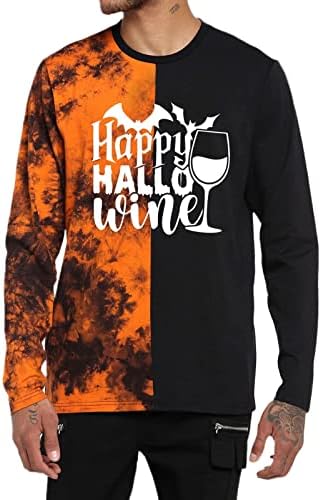 ZDDO majice za Halloween za muške duge rukave smiješno pismo tiskanje posade majica majica u boji blok patchwork zabava majice