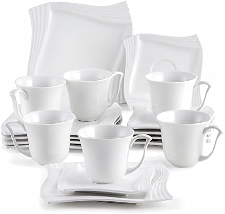 YXBDN 18-komadića bijela porculanska kava čaj za piće, uključujući šalicu, tanjure i tablice za deserte za 6 kućnih ureda