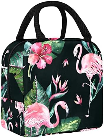 ; Izolirana torba za ručak Ženska kutija za ručak za žene i muškarce, tropsko palmino lišće ružičasti flamingo