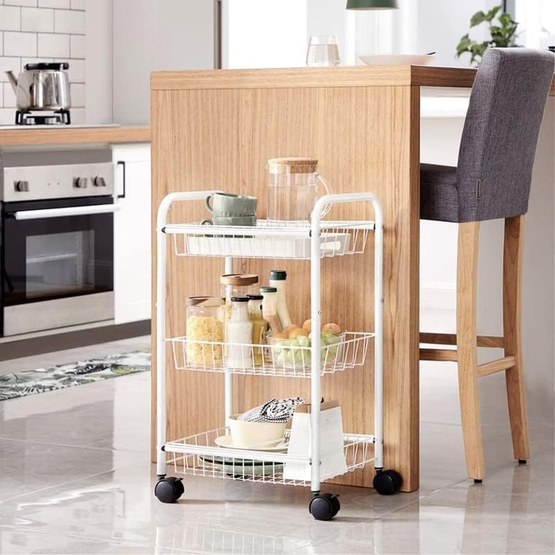 Quanjj 3 -nivo kuhinjski kolica na kotačima s kolica za ručicu za kuhinjsku kupaonicu bijela crna