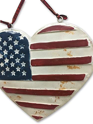 10 x9.5 Rustikalni metalni znak za zastavu Srčani znak, uznemirena američka zastava Ljubavni srčani oblik zid viseće umjetnosti