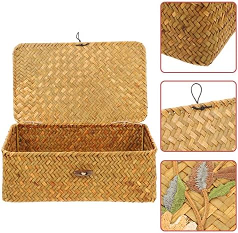 Patkaw Wicker skladištenje košarice morske trave s poklopcem tkanom pletenom policama za skladištenje nakit za skladištenje