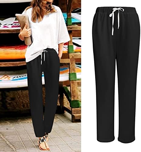Žene elastične hlače u struku s džepnim hlačama za žene rastezanje struka čvrste boje labave ležerne hlače hlače