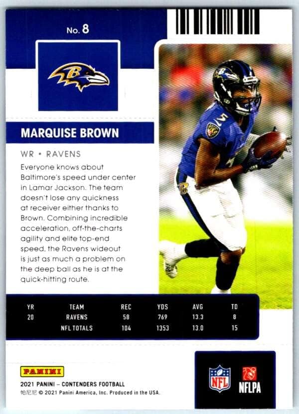 2021 Panini Condenders Sezona ulaznica 8 Marquise Brown Baltimore Ravens NFL nogometna trgovačka karta