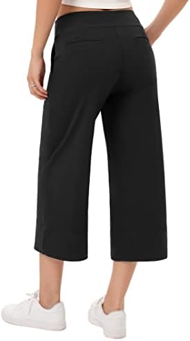 Gymsmart široke noge Capri hlače za žene povlače labave dnevne joge vježbanje elastičnog struka ošišane hlače s džepovima