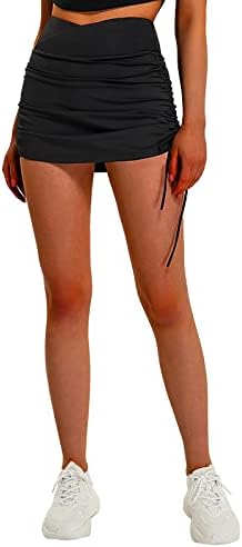 Youngc ženske gaćice plus veličina žena visoki struk 2 u 1 teniskoj suknji s visokim struktu s visokim strukom.
