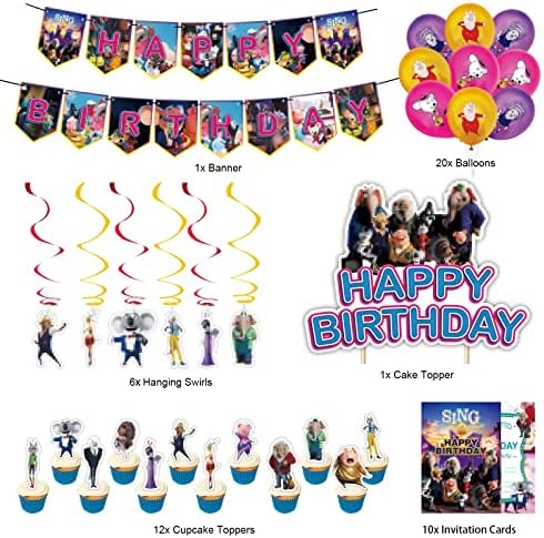 48pcs Pribor za zabave, ukrasi za rođendanske zabave, uključujući transparent, balone, pozivnice, preljeve za torte, preljeve