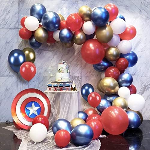 Set vijenaca od balona od 95 komada, ukrasi za rođendan superheroja osvetnika, crveno-bijeli baloni od lateksa i plavi Zlatni