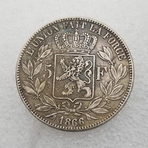 Crafts Belgija 1866. 5F mesing srebro srebro stare kovanice Memorijalna kolekcija Coincoin kolekcija Komemorativna kovanica