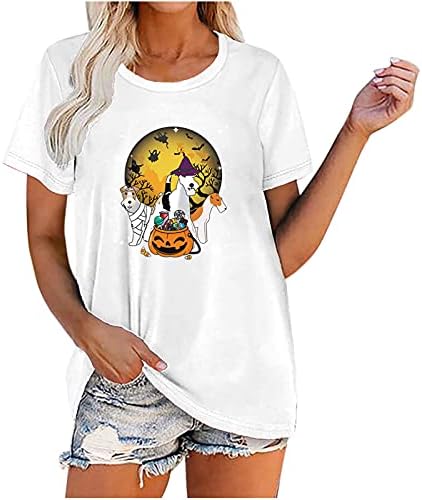 Halloween majica Žene Slatke kosturske bundeve grafički vrhovi majice casual majice za odmor kratkih rukava labave bluze