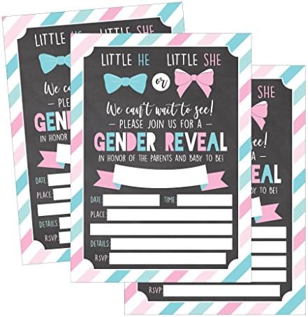 25 ružičastih i plavih pozivnica s rodom za dječju rođendansku zabavu, personalizirane za Uniseks pozivnice s neutralnim