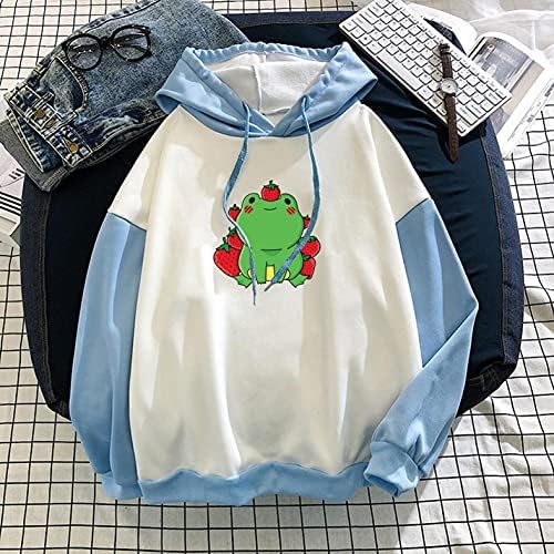 Smiješna skejtboard žaba kapuljača dukserica za tinejdžere dječake/djevojčice, solidna boja blok dugih rukava casual pulover