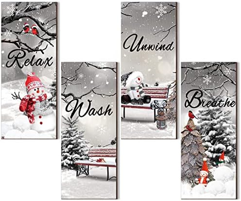 4 komada snjegovića kupaonica zid zima božićna kupaonica zid dekor drvena rustikalna dekor kupaonice viseći božićni znakovi